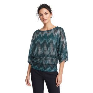Body Central Geometric Print Knit Top Women's Size 12 Blue/Black/White